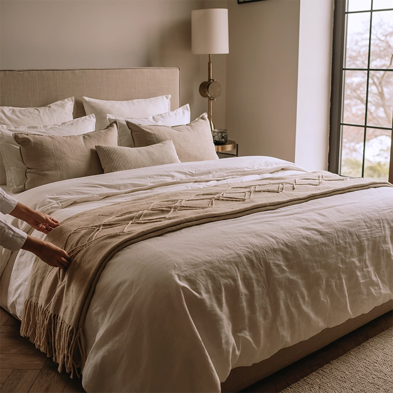 Croquis de Desenho de Cama Estofada com Compassso Dourado