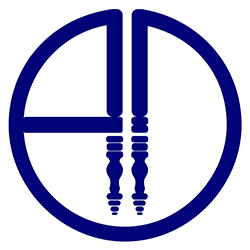 Sofisticado logotipo azul AD dentro de um círculo, ao lado de BOUTIQUE em letras maiúsculas; acabamentos nobres ecoando o estofamento premium, exclusividade da AD Boutique.