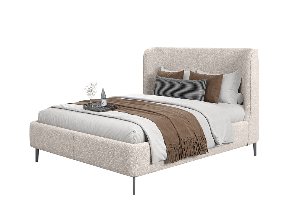 Cama AD Boutique com cabeceira alta em capitonê, estofamento premium, enxoval sofisticado e detalhes exclusivos em tons terrosos.